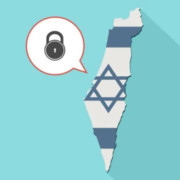 Illustration of a long shadow Israel map with its flag and a comic balloon イラスト素材