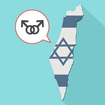 Illustration of a long shadow Israel map with its flag and a comic balloon イラスト素材
