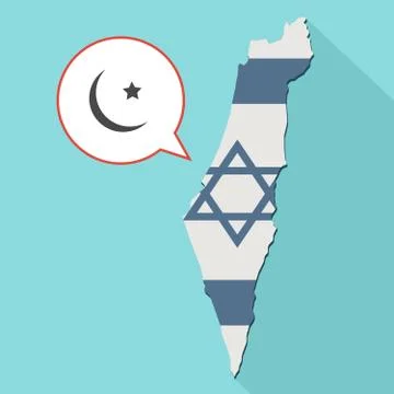 Illustration of a long shadow Israel map with its flag and a comic balloon イラスト素材