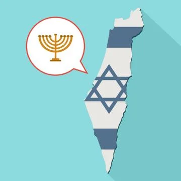 Illustration of a long shadow Israel map with its flag and a comic balloon イラスト素材