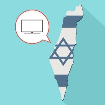 Illustration of a long shadow Israel map with its flag and a comic balloon イラスト素材