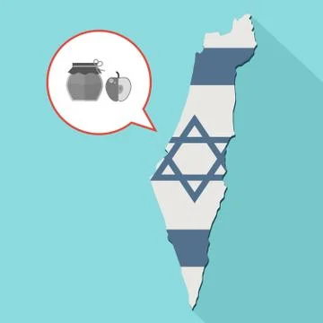 Illustration of a long shadow Israel map with its flag and a comic balloon イラスト素材