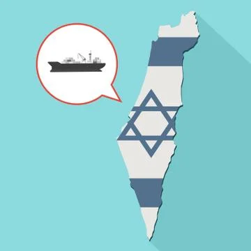 Illustration of a long shadow Israel map with its flag and a comic balloon イラスト素材