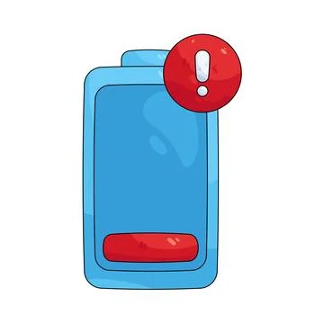 Illustration of low battery with a warning sign Stock Illustration