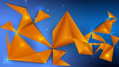 Illustration of a low poly, polygonal 3d design with colored triangles. Stock Illustration