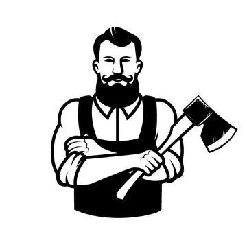 Illustration of lumberjack with axe. Design element for emblem, sign, badge.. Stock Illustration