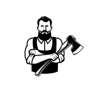 Illustration of lumberjack with axe. Design element for emblem, sign, badge.. Stock Illustration