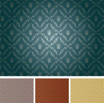 Illustration of luxurious wallpaper pattern samples in different colors Ilustración de archivo