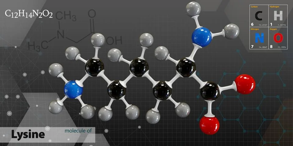 Illustration of Lycine Molecule isolated gray background Stock Illustration