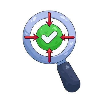Illustration of magnifying glass with a checkmark Stock Illustration