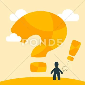 Illustration of a man and a question mark on yellow background Stock Illustration