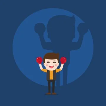 Illustration of man and strong shadow on the wall. Illustrazione stock