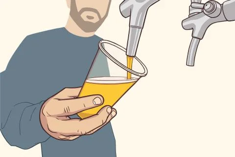 Illustration of man with beard pouring draft beer in vintage colors Stock Illustration