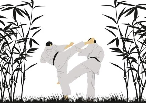 Illustration of a man demonstrating karate. Stock Illustration