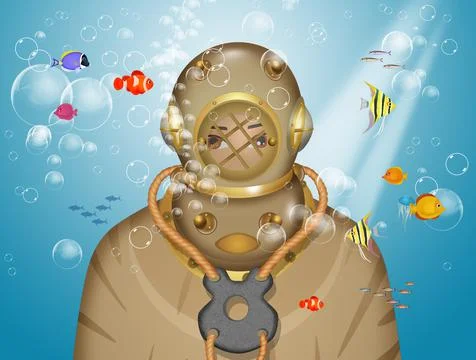 Illustration of the man dressed as a diver Stock Illustration