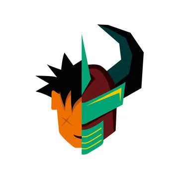 Illustration of man half face half robot mask Illustrazione stock