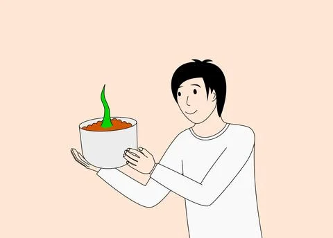 Illustration of man holding tree seedlings Stock Illustration