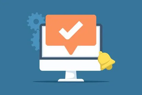 Illustration of a man with a notification showing a check mark 스톡 일러스트