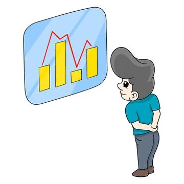 Illustration of a man observing and analyzing business sales financial data Illustrazione stock
