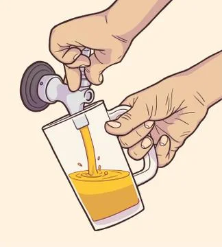 Illustration of man pouring draft beer in vintage colors Stock Illustration