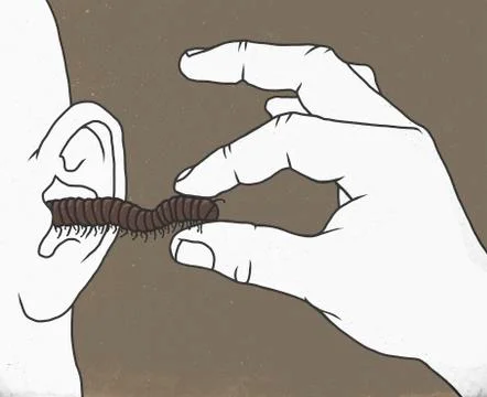 Illustration of man pulling maggot from ear against colored background Stock Illustration