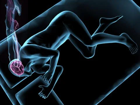 Illustration of a man sleeping with brain highlighted Stock Illustration