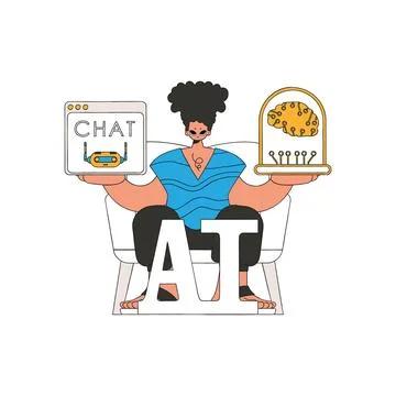 Illustration of a man talking to an A.I. device he has in his hands. 库存插图