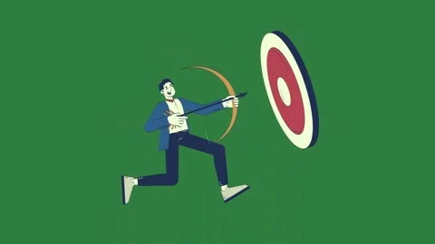 An illustration of a man with target in his hand and bow suit is aiming Stock-Footage 336892229