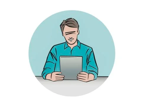 Illustration of man using digital tablet Stock Illustration