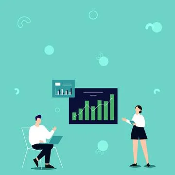 Illustration Of Man Using Laptop And Girl Standing Sharing Ideas For Skill イラスト素材