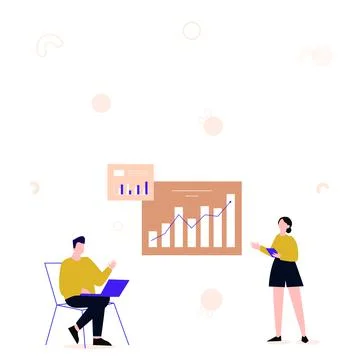 Illustration Of Man Using Laptop And Girl Standing Sharing Ideas For Skill Illustrazione stock