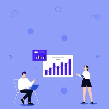 Illustration Of Man Using Laptop And Girl Standing Sharing Ideas For Skill Illustrazione stock
