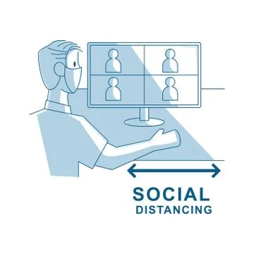 Illustration of man using laptop computer for video conference Stock Illustration