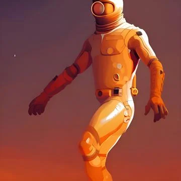 Illustration of a man walking on planet Mars Stock Illustration