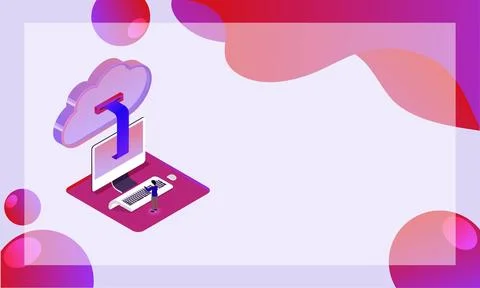 Illustration of man working with desktop connected cloud server on abstract.. イラスト素材