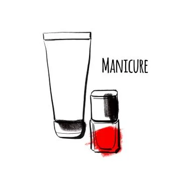 Illustration manicure objects, nail polish and cream in black and red Stock Illustration