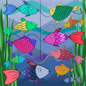 Illustration of many fish. Stock Illustration