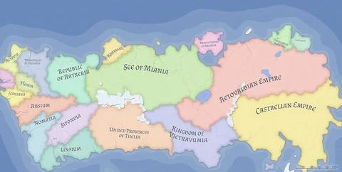 Illustration of a map of a randomized fantasy region Illustrazione stock