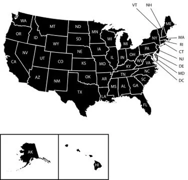 Illustration of map of the usa with name of each states Stock Illustration
