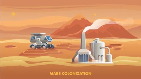 Illustration Mars Colonization First Astronaut Stock Illustration