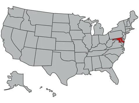 Illustration of Maryland State. Vector map of the USA in gray color. Contours Illustrazione stock