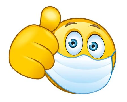 Illustration of a masked smilie with a thumbs up sign Stock Illustration