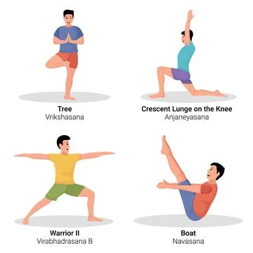 Illustration of men doing yoga pose exercises Stock Illustration