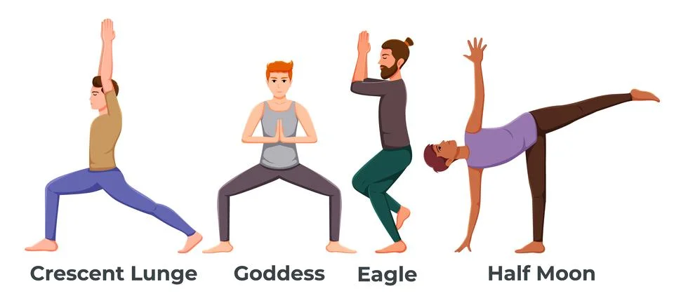 Illustration of men practicing yoga pose exercises Stock Illustration