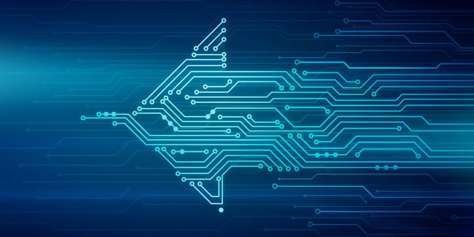 Illustration of microchip board in arrow shape Illustrazione stock