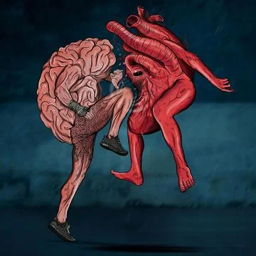 Illustration of mind and brain beating heart in a combat Stock Illustration