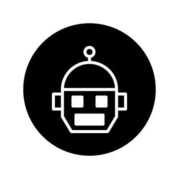Illustration of a minimalist robot head in a circle representing technology.. Illustrazione stock