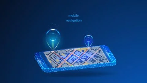 Illustration of a mobile phone with an application for mobile navigation Stock Illustration