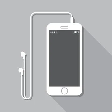 Illustration with a mobile phone. device in flat style with headphones and a Stock Illustration