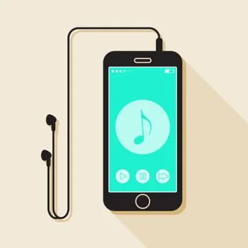 Illustration with a mobile phone. device in flat style with a musical player Stock Illustration